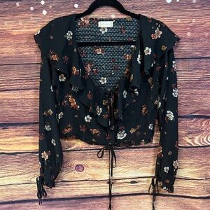 Altar'd State Black Floral Ruffle Blouse